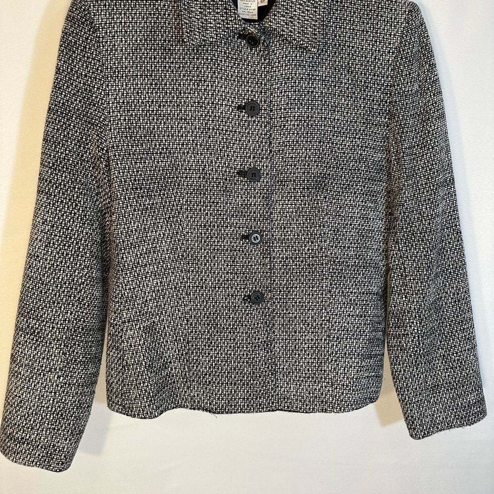 Style & Co Women’s Size 6P Black Cream Long Sleeve Tweed Jacket Blazer Workwear - Picture 2 of 11